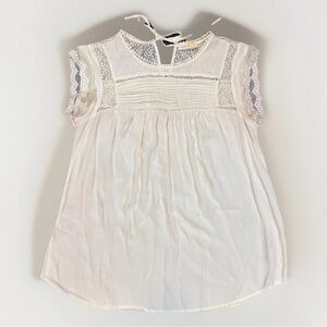 Anthropologie Meadow Rue Blouse Top Ivory Lace Pleats Babydoll Lightweight Sz M